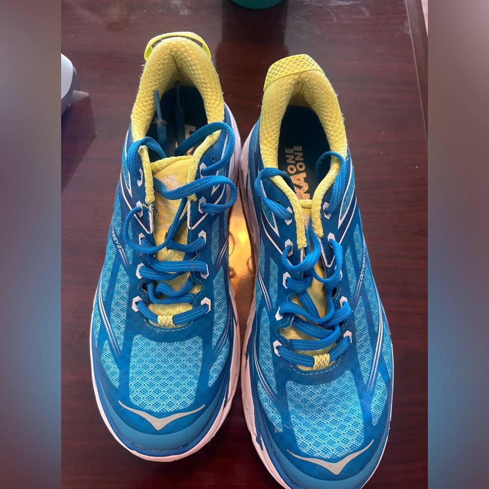 Hoka One Sneakers in Blue and Yellow